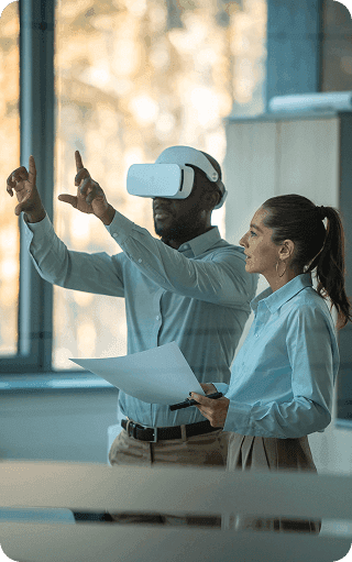 Team meeting with VR technology